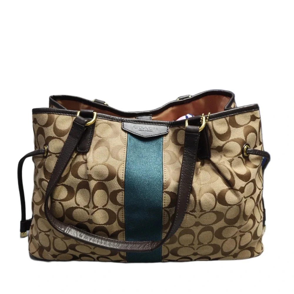 Coach Signature Handbag Womens Multi Canvas Double Handles Magnetic Closure